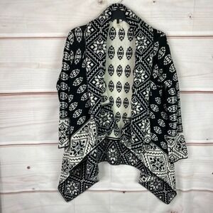 Elodie Sweater Womens M Black Ivory Geometric‎ Waterfall Cardigan Open Front